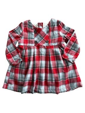 Ollie’s Place Warm Tartan Plaid Red Gray Holiday Dress | Size 18-24 months